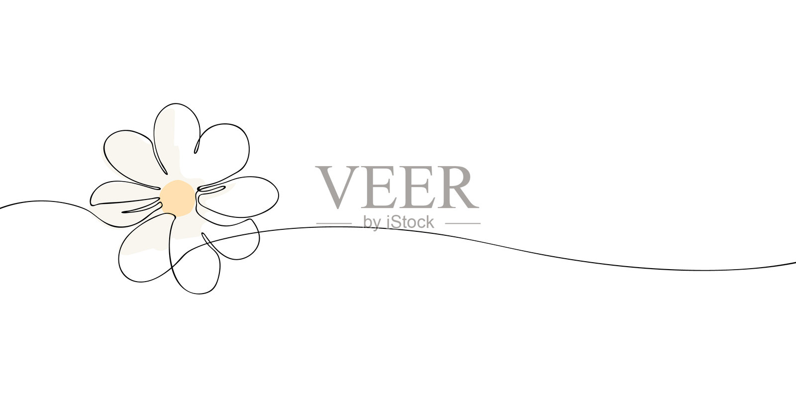 一笔画的雏菊，黄色中心和细腻的阴影，代表简单、自然和现代花卉设计。插画图片素材