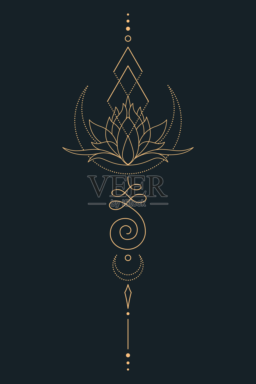 神圣莲花乌纳罗美纹身设计，极简主义精神符号。插画图片素材