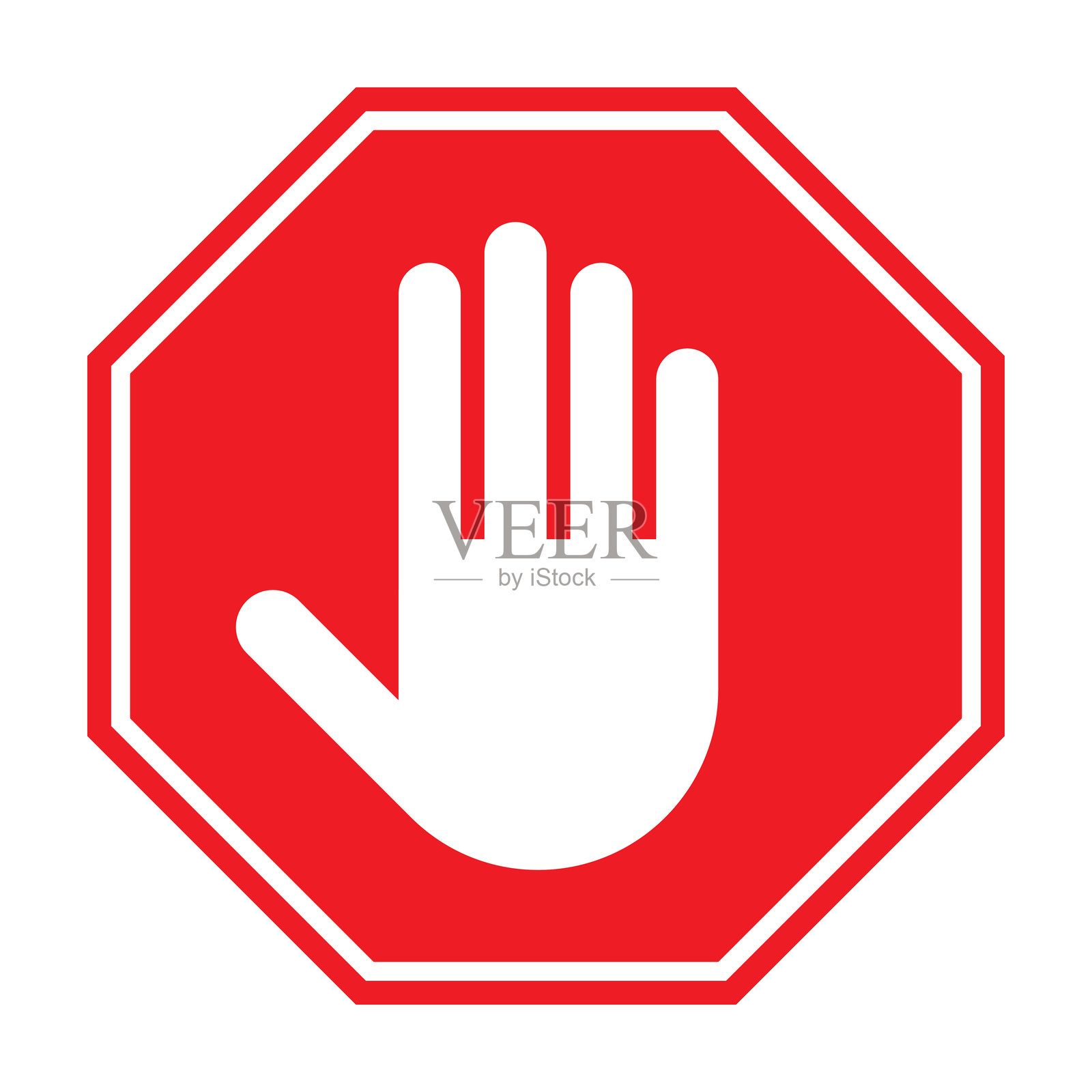 红色停止标志与手，禁止入内的红色标签或贴纸，停止、禁止或禁令图标。插画图片素材