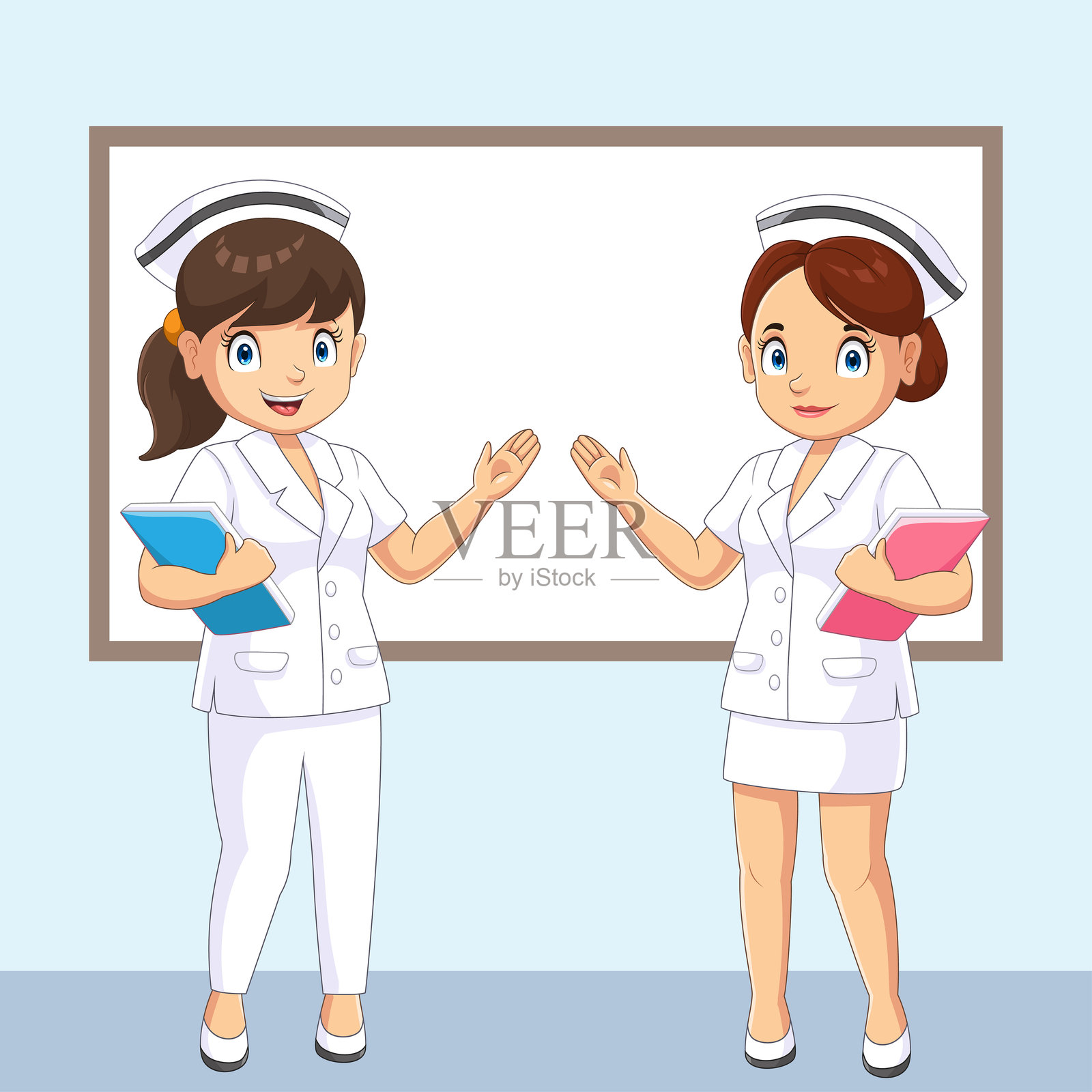 两位穿着不同服装的年轻医生，十分美丽插画图片素材