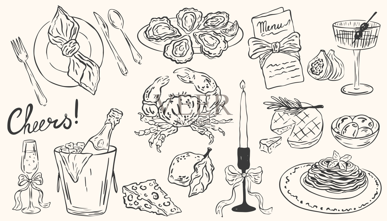 粉笔画的食物插画图片素材