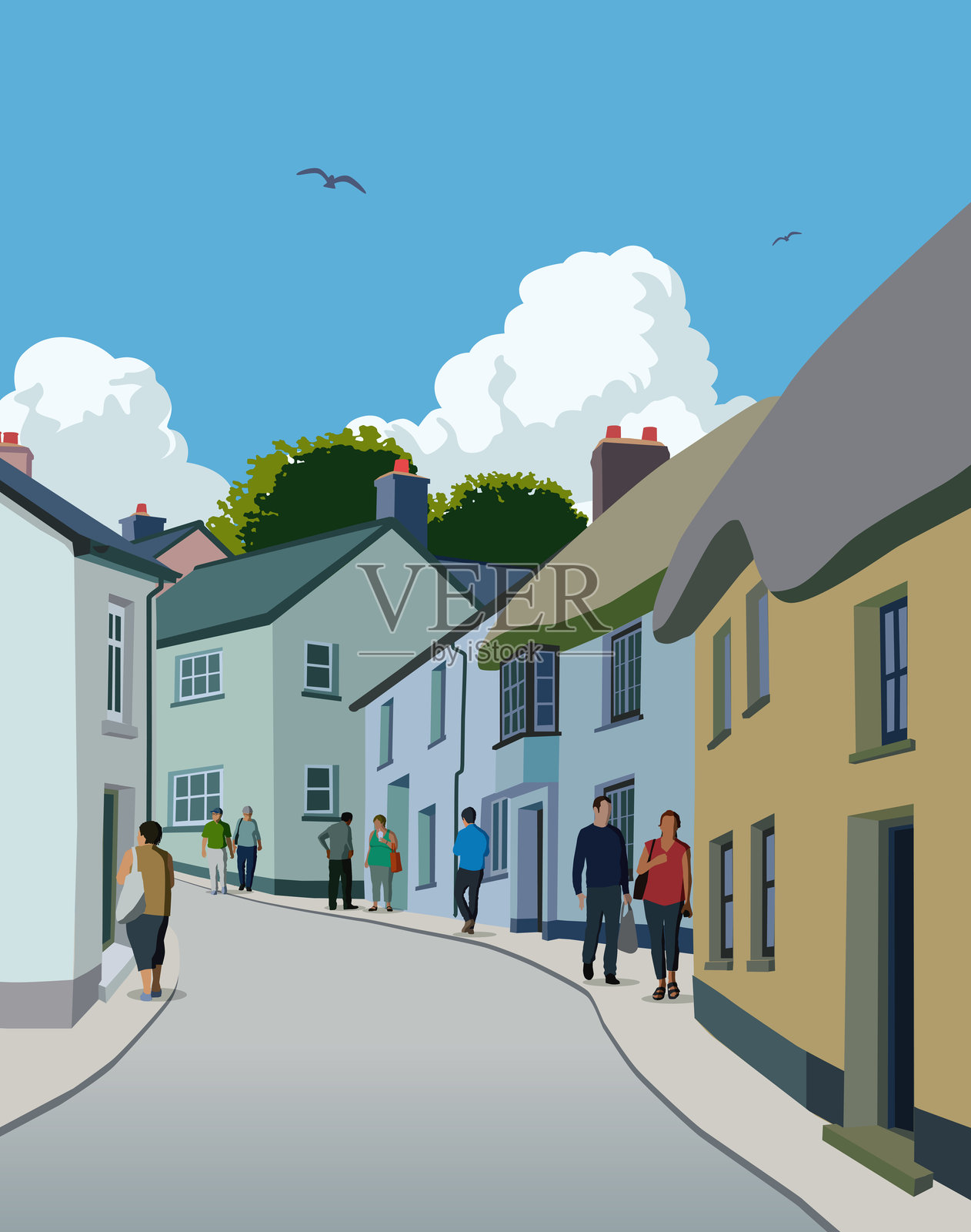 乡村村庄场景插画图片素材