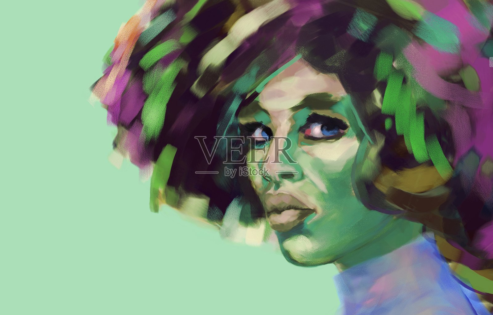 印象派风格的深肤色女性风景肖像插画图片素材