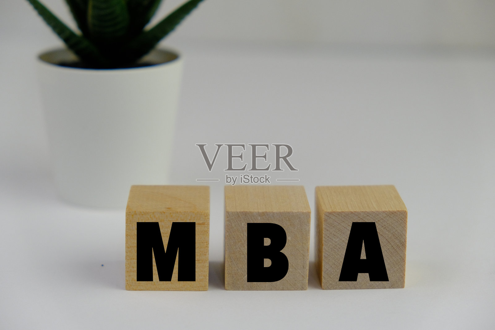 MBA - 工商管理硕士。木制字母拼写。MBA字样写在木块上，背景是财务文件。照片摄影图片