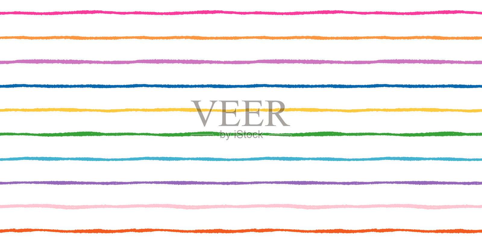 彩虹色有机锯齿状水平条纹无缝图案，细腻的彩色波浪线可爱的夏季背景插画图片素材