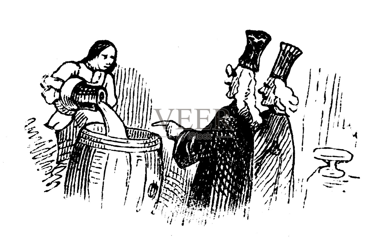 乔纳森·斯威夫特的《格列佛游记》，古董插图（1856年）插画图片素材