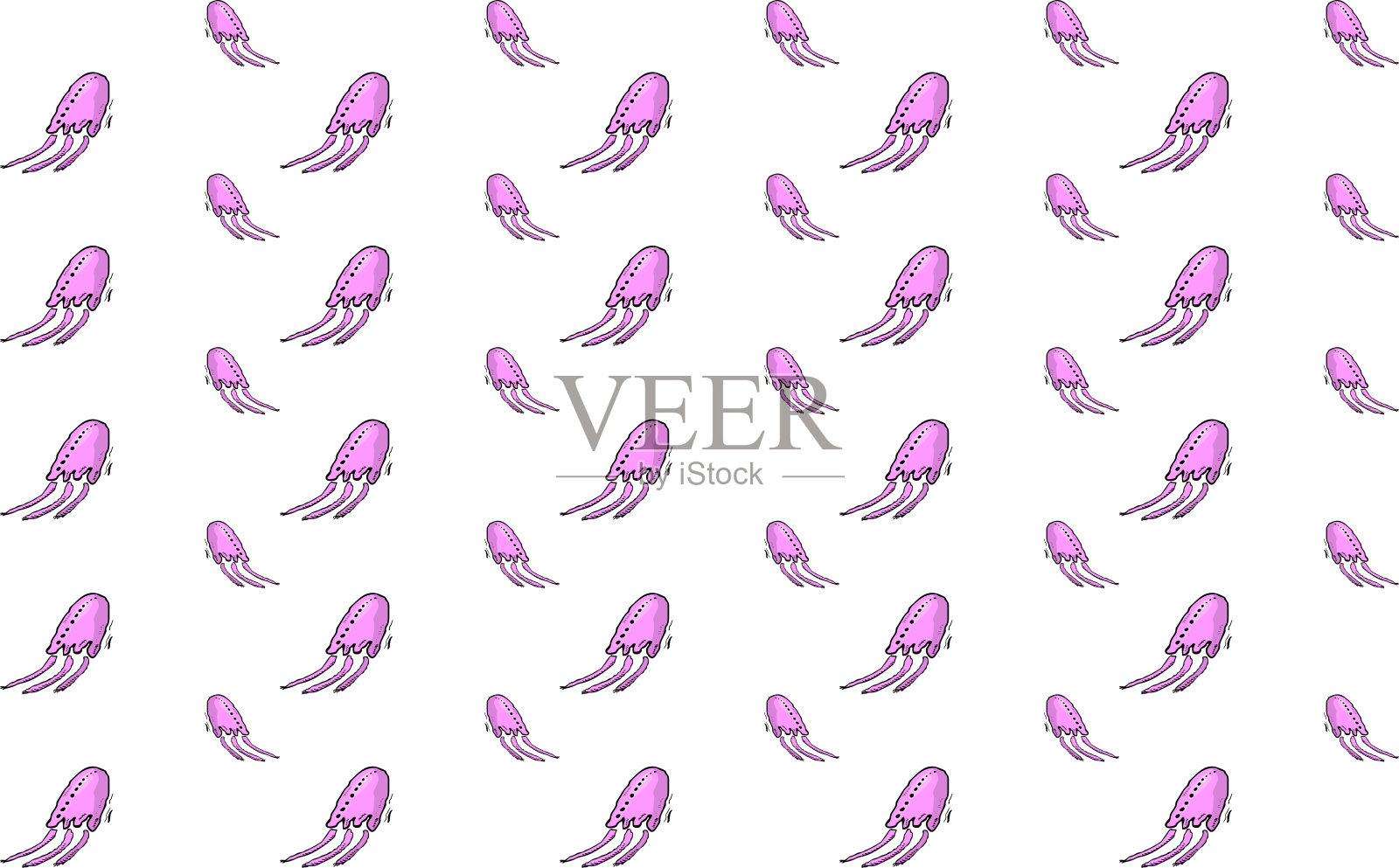 海洋生物无缝图案。卡通平面矢量背景。插画图片素材