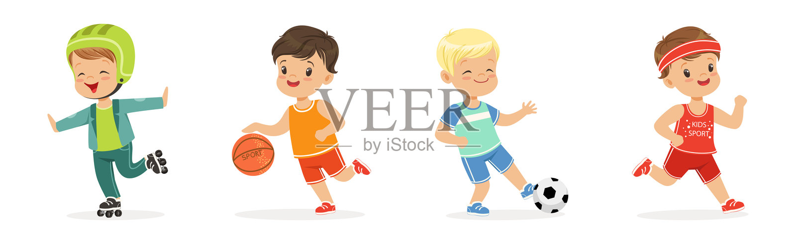 活泼的儿童角色享受运动游戏休闲活动矢量图集插画图片素材