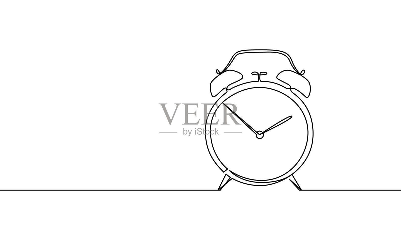 连续线条绘制的闹钟。矢量线条涂鸦手绘插图插画图片素材