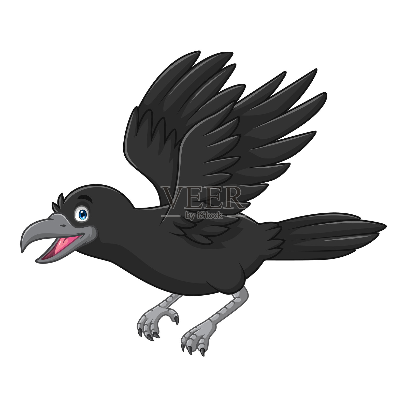 卡通乌鸦在白色背景上飞翔插画图片素材