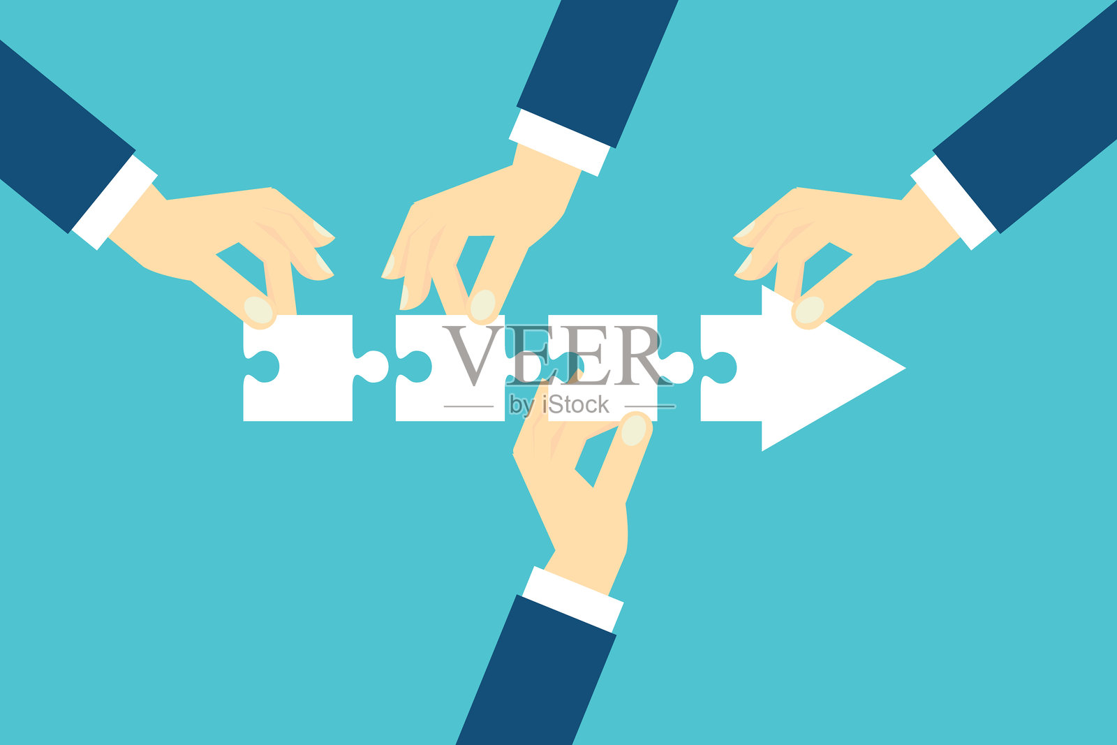 团队合作，共同努力取得成功，合作或团队建设，协作解决问题，伙伴关系，帮助和支持，商务人士同事共同合作拼接拼图。插画图片素材