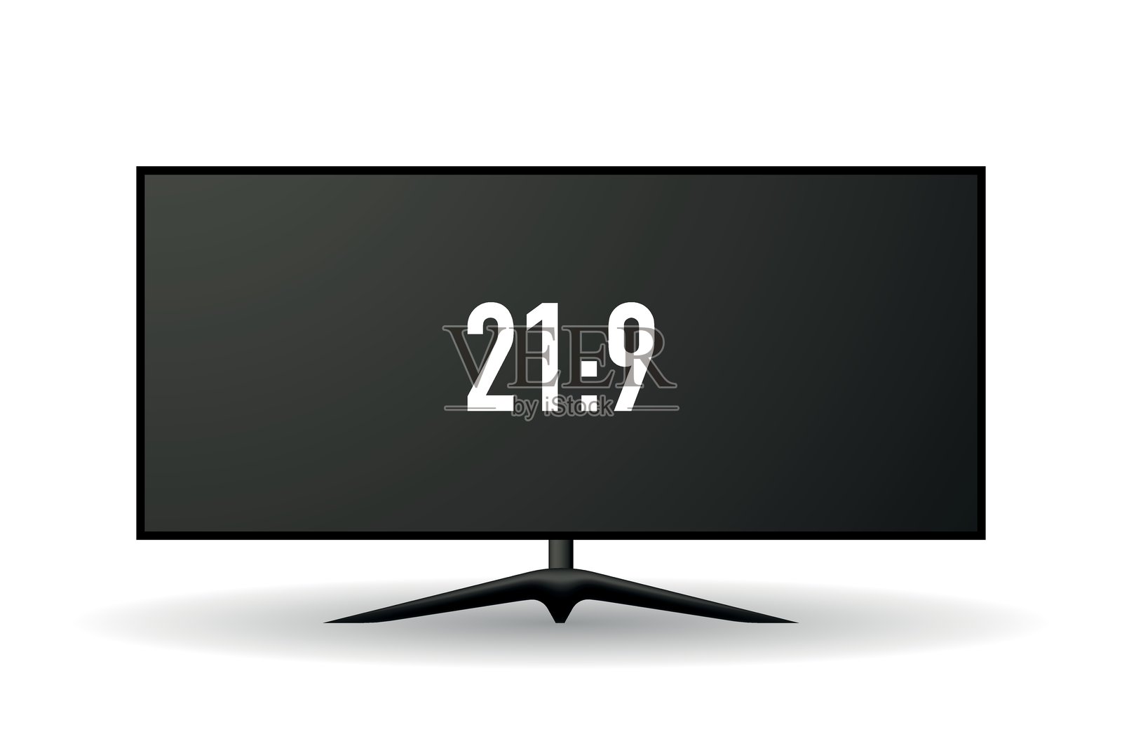 宽屏显示器，21:9宽高比，黑色屏幕，现代支架，孤立在白色背景上。插画图片素材