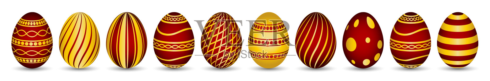 红金色的10个复活节彩蛋插图照片摄影图片
