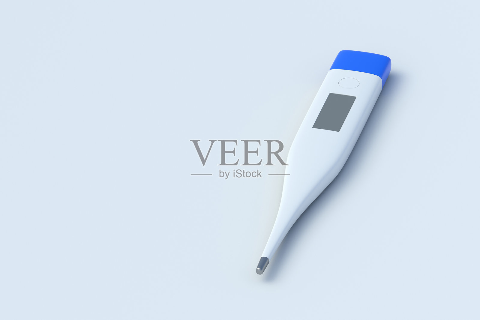 现代温度计在浅灰色背景上。医疗设备。发烧诊断。体温测量工具。留白。3D渲染。照片摄影图片