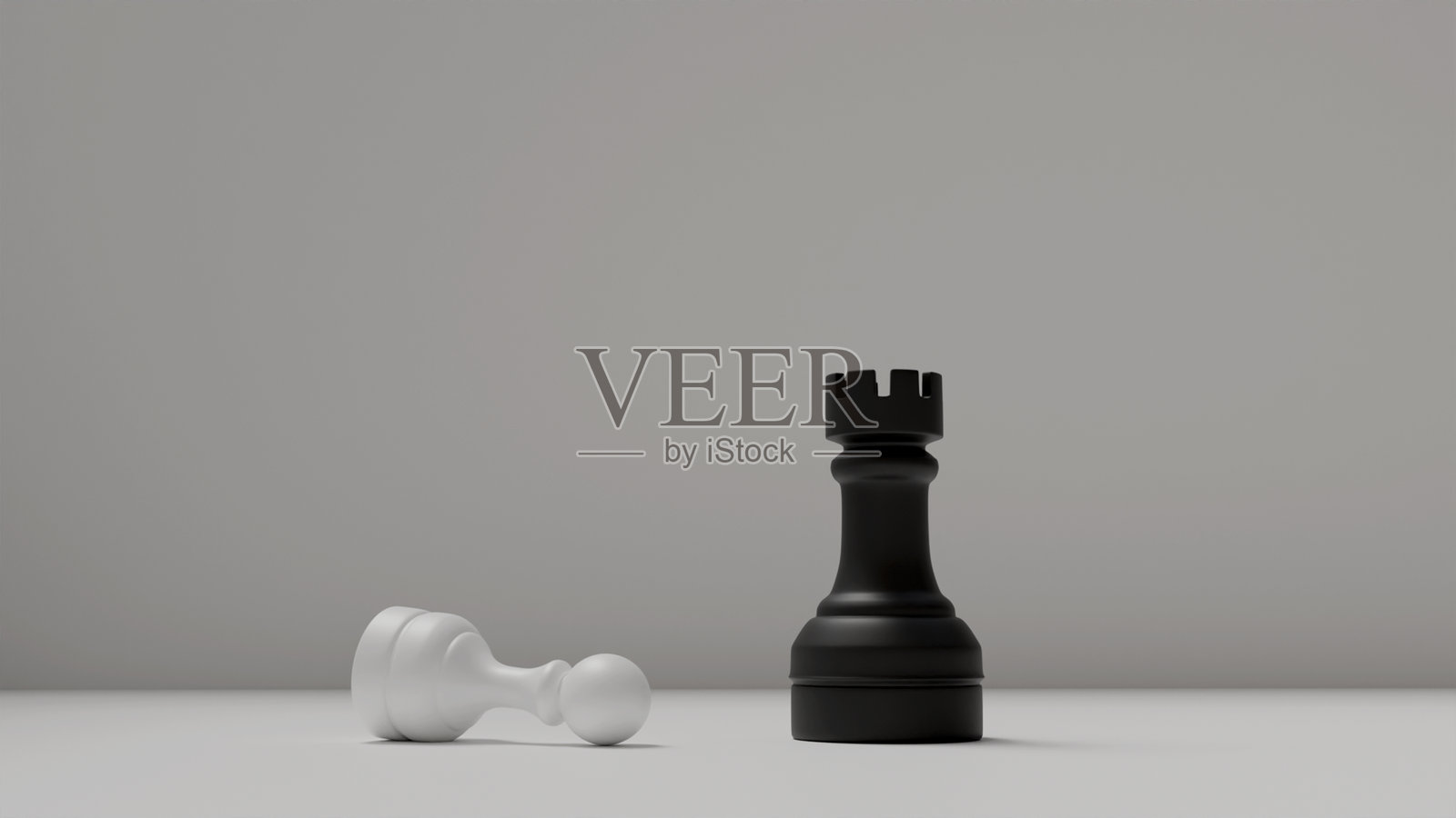 黑色车和白色兵躺在一个白色房间里，3D棋盘模型，棋子照片摄影图片