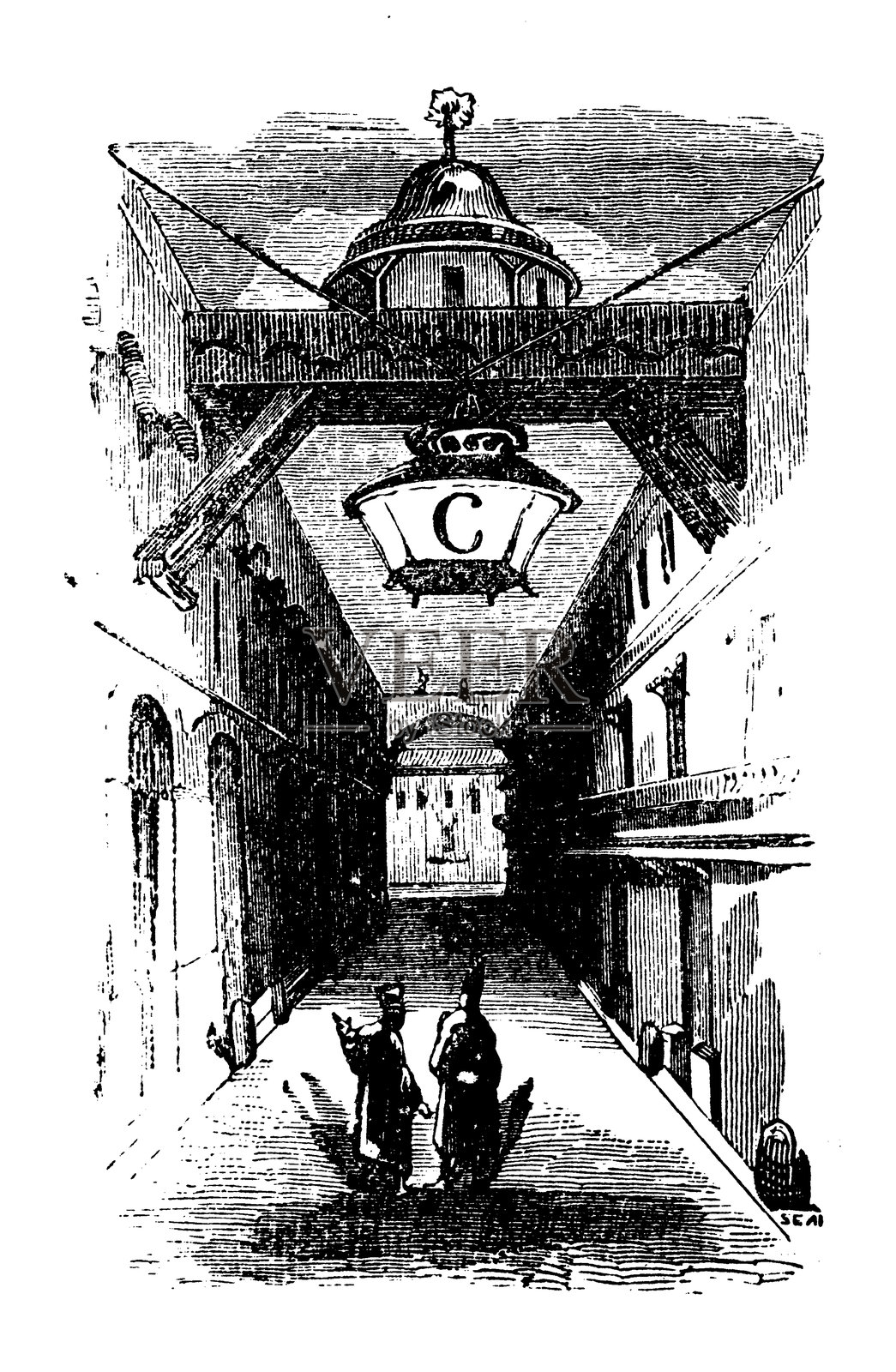 乔纳森·斯威夫特的《格列佛游记》，古董插图（1856年）插画图片素材