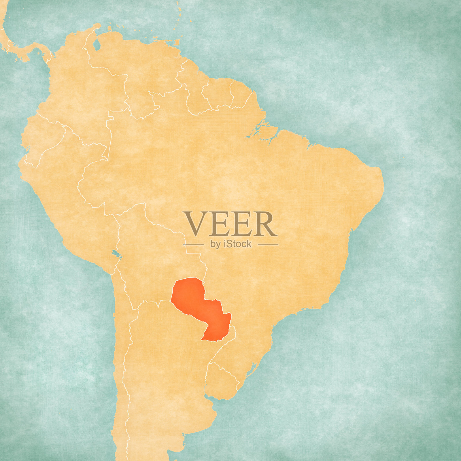 巴西 - 巴拉圭地图插画图片素材