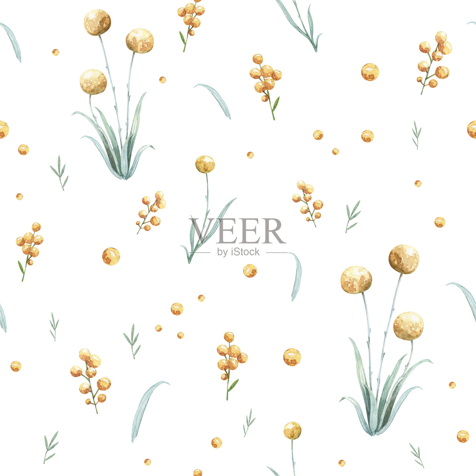 方形无缝图案，柔和水彩春花插画图片素材