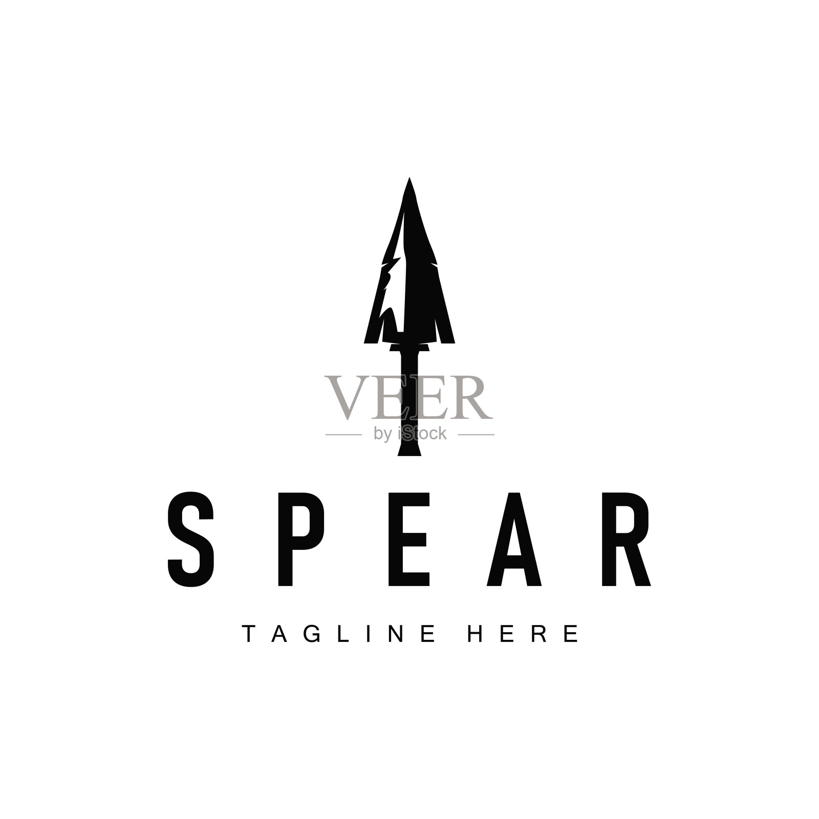 矛的插图概念，简单极简的狩猎工具设计，复古老式轮廓符号模板插画图片素材