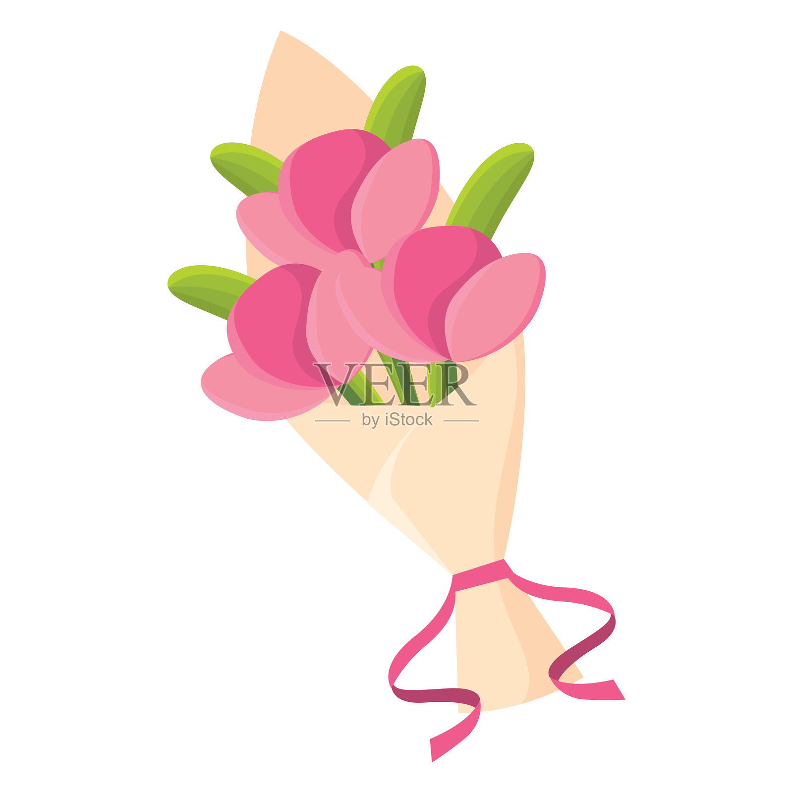 浪漫的花束用丝带包裹，包含各种花卉 矢量图插画图片素材