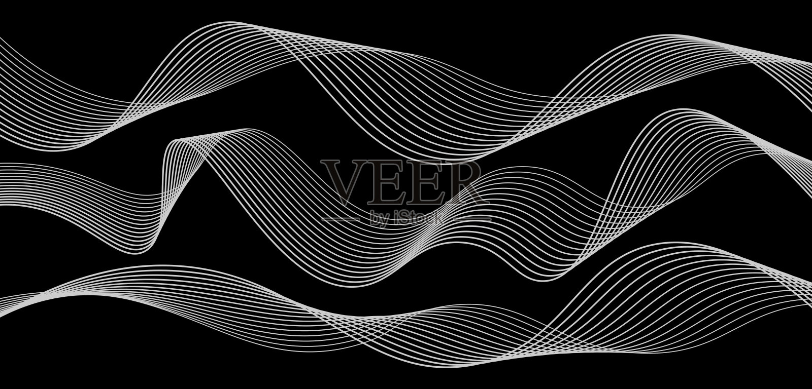 动态白色波浪线在深色背景上的抽象设计。现代波浪线。插画图片素材