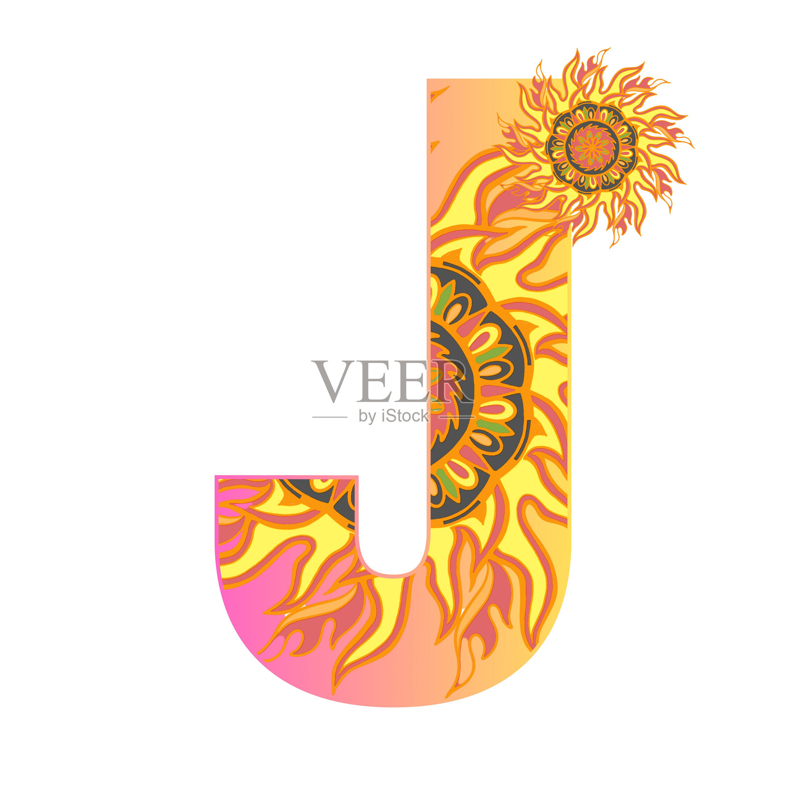 曼陀罗字母的外观闪耀着，像一幅阳光下闪耀的曼陀罗字母矢量图像。插画图片素材