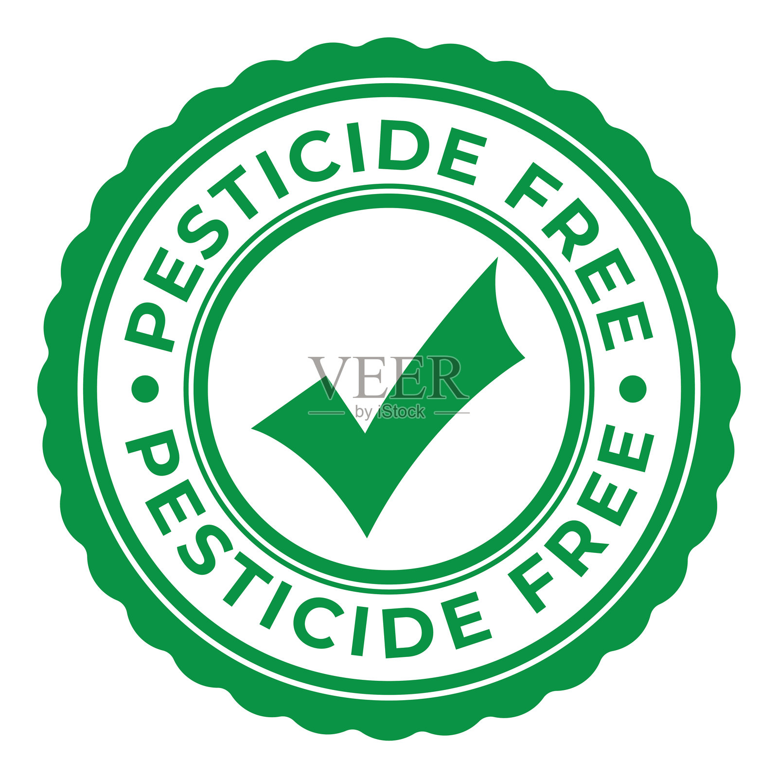 绿色无农药的橡胶印章、贴纸、标志，带有勾选图标的矢量插图插画图片素材