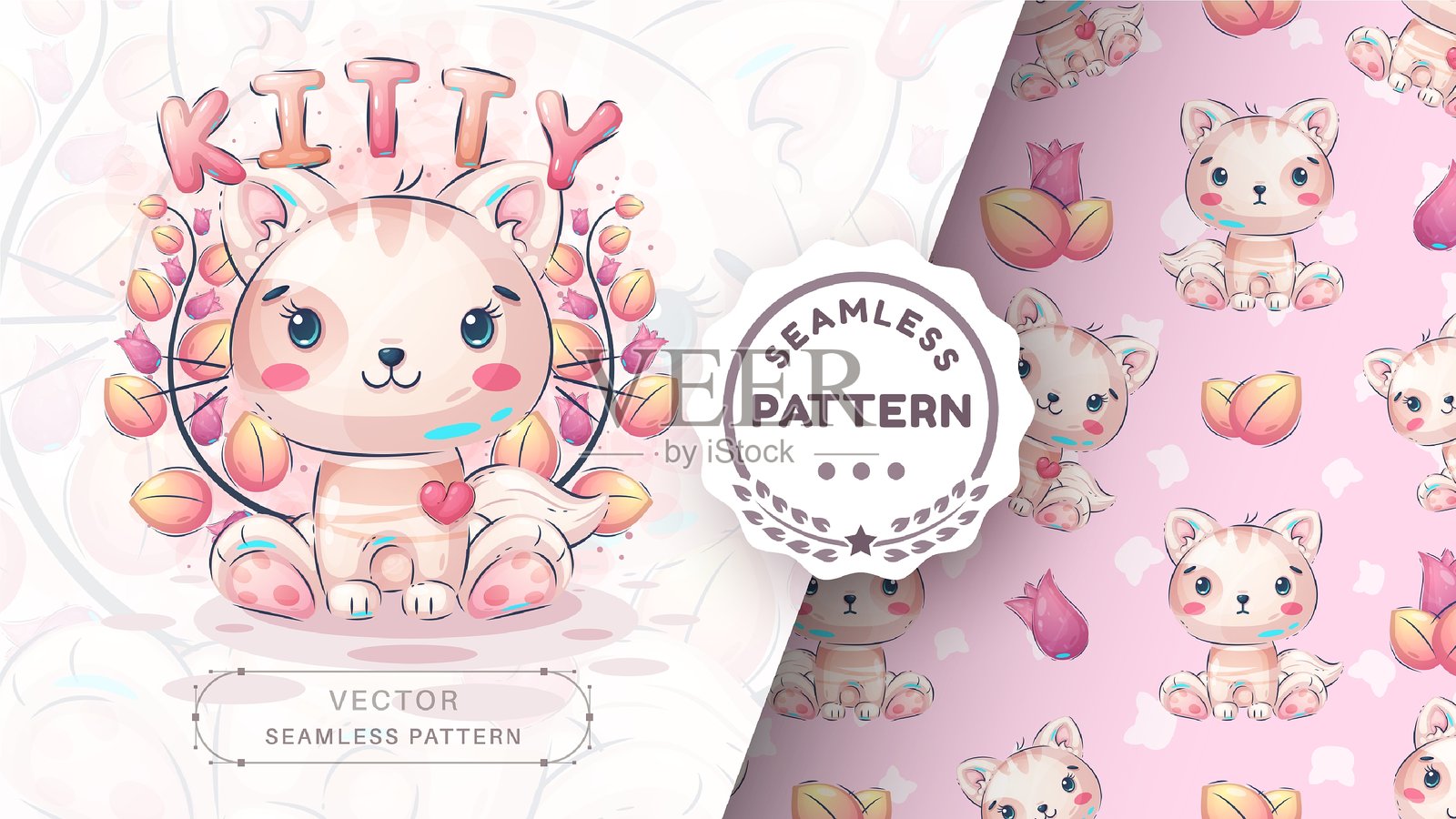 可爱的卡通动物猫角色插画图片素材