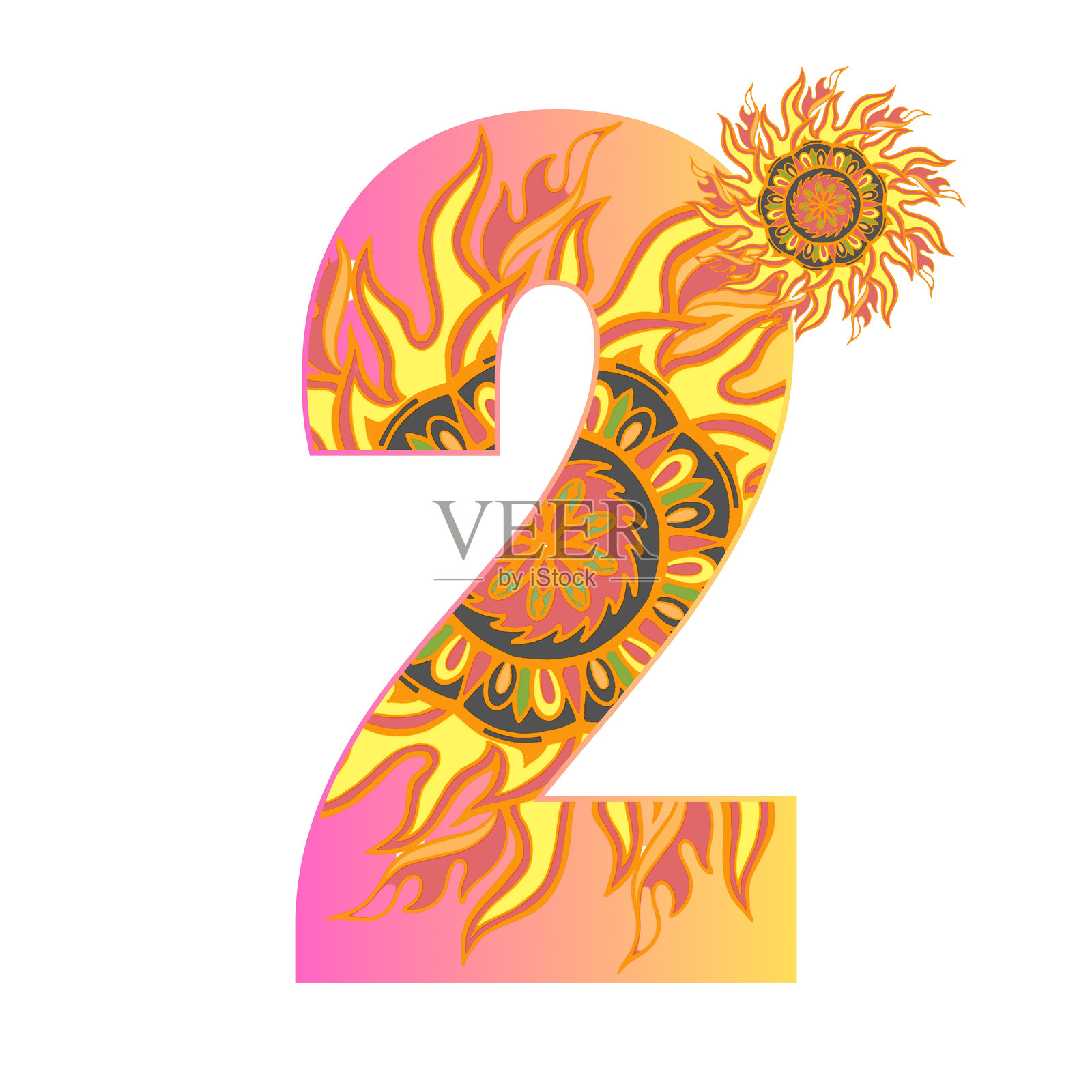 曼荼罗字母的外观闪耀着，像一幅阳光下闪耀的曼荼罗字母矢量图像。插画图片素材