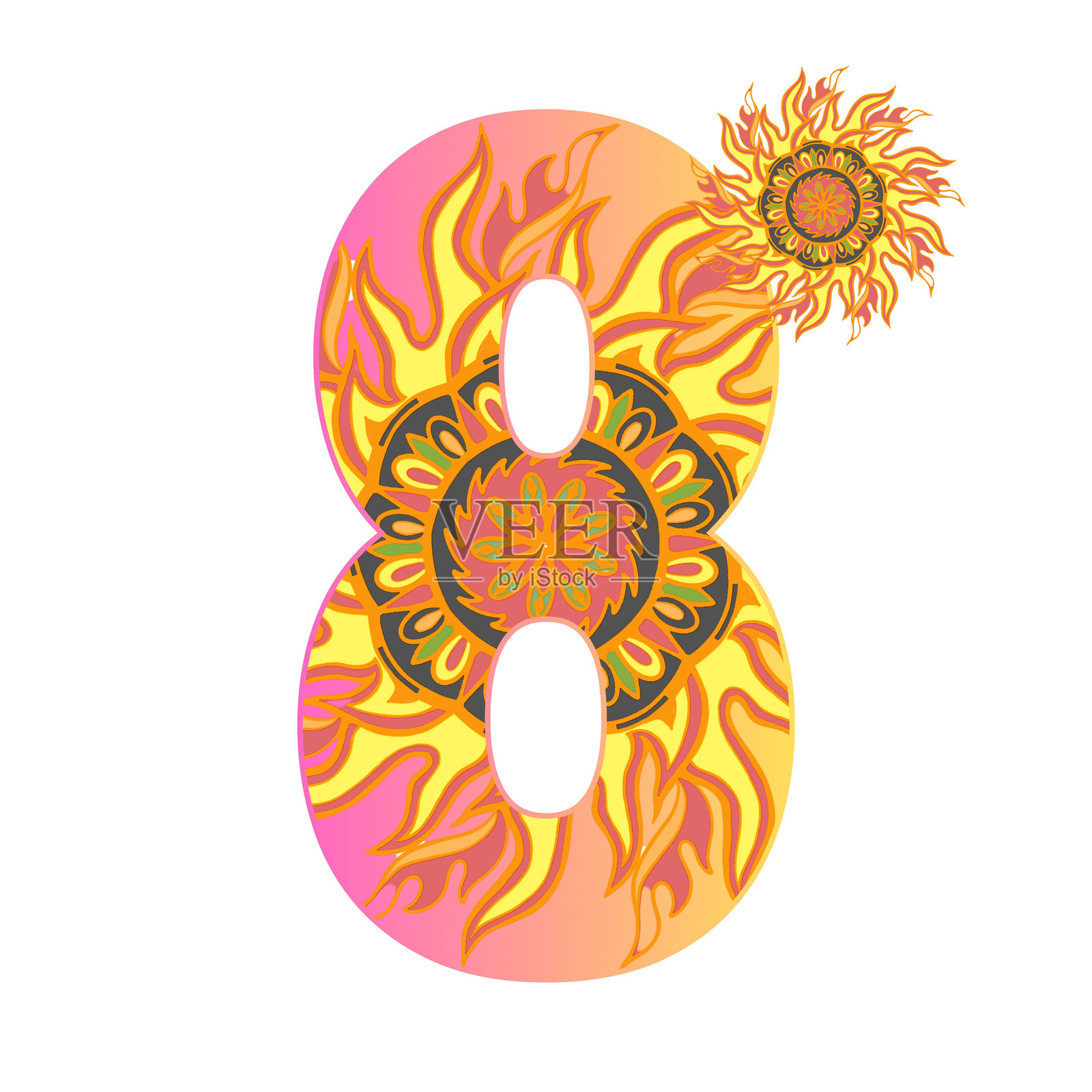 曼荼罗字母的外观闪耀着，宛如一幅阳光下闪耀的曼荼罗字母矢量图像。插画图片素材