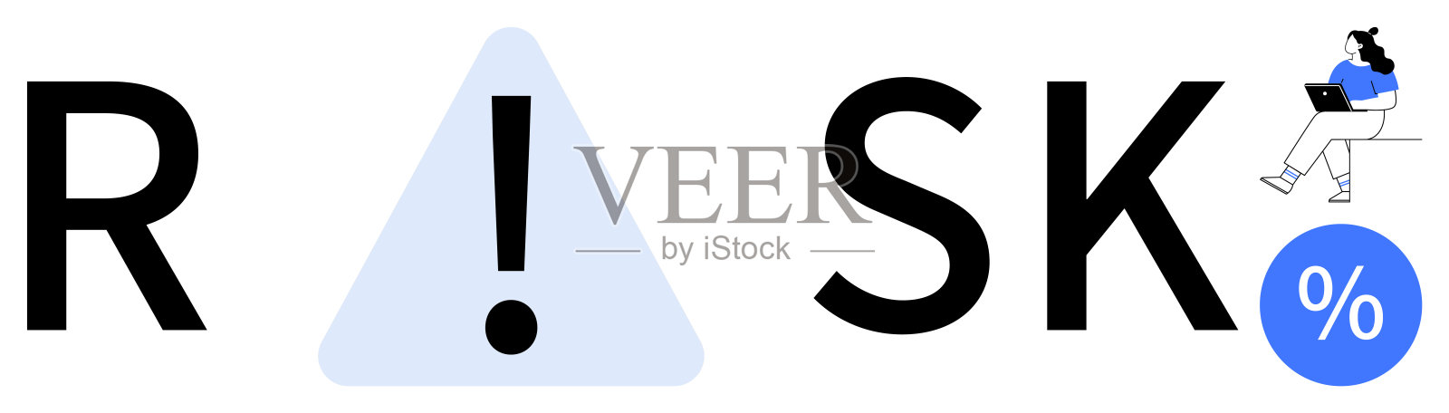 创意排版拼写RISK，包含三角警告标志和百分号元素插画图片素材