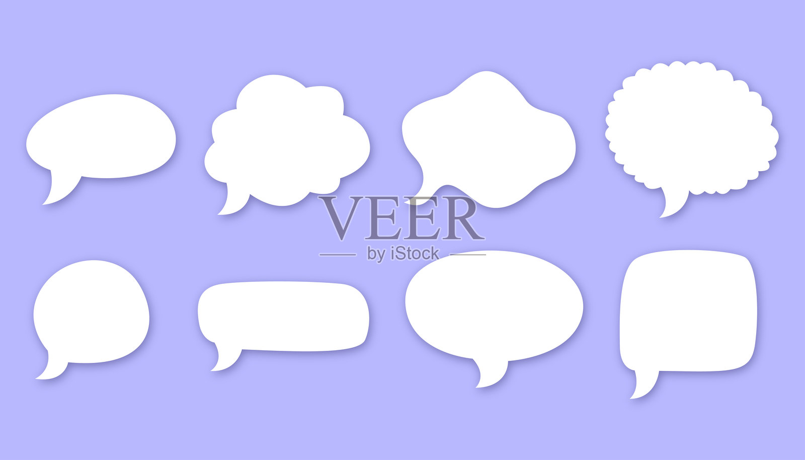 一组带有半色调阴影的空白漫画对话框。手绘复古卡通贴纸。插画图片素材