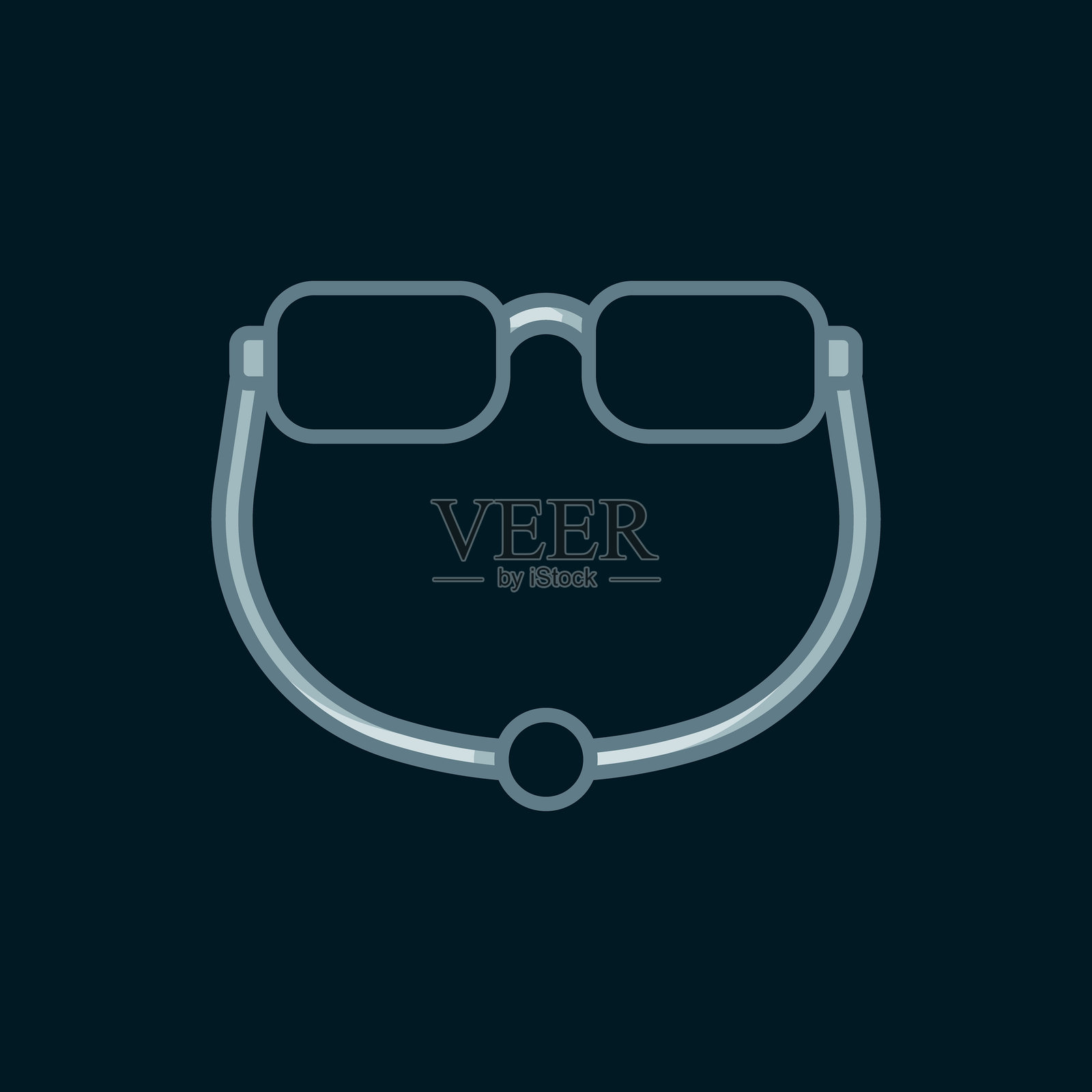 线条眼镜图标，孤立在黑色背景上。扁平填充轮廓风格，带阴影。矢量图。插画图片素材