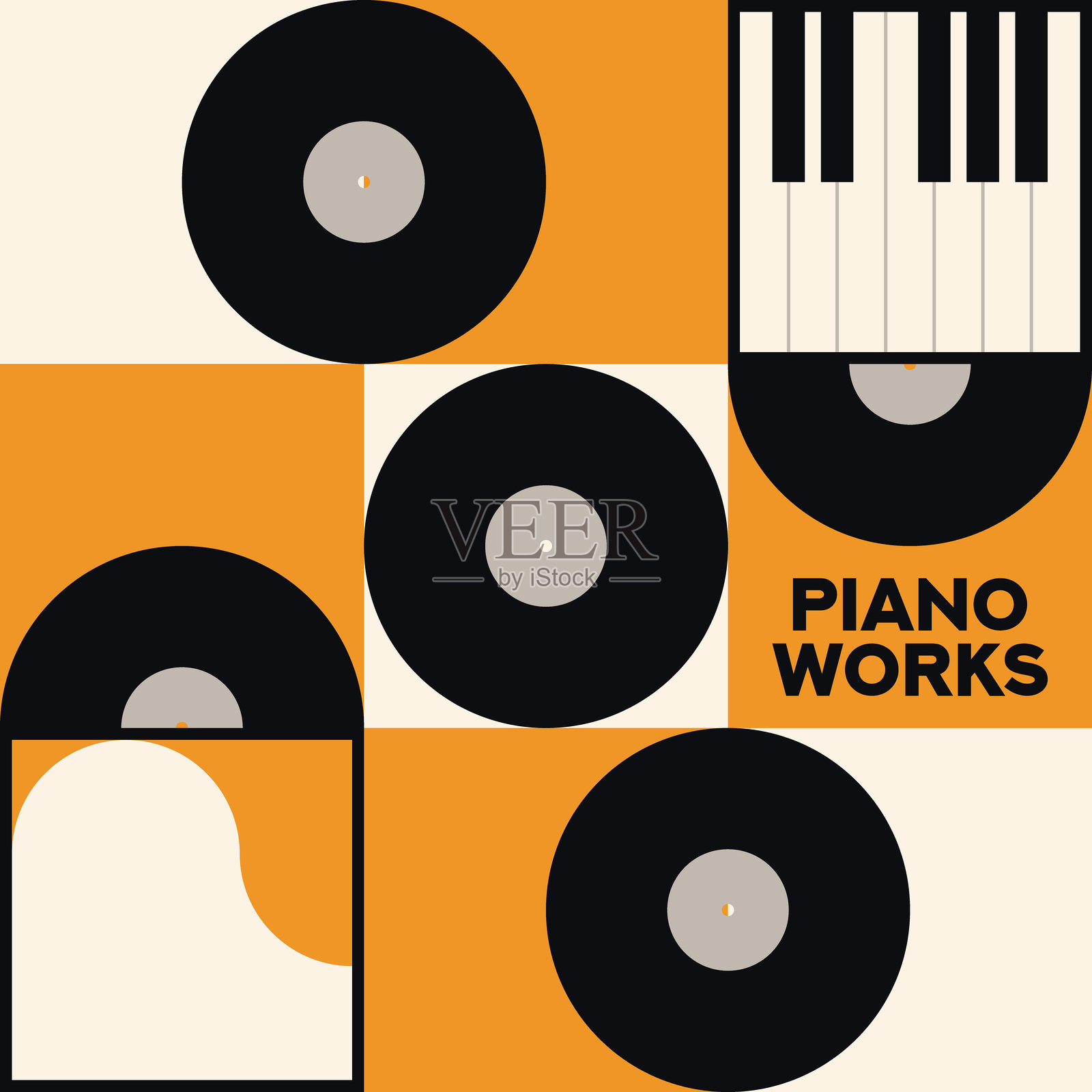 音乐海报设计。音乐设计元素用于卡片、邀请函、传单。音乐封面。音乐背景矢量插图。黑胶唱片。钢琴。音乐钢琴键盘。插画图片素材