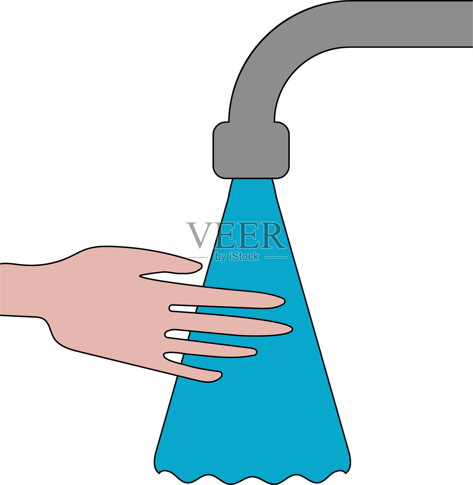 在水龙头下用流动水洗手插画图片素材