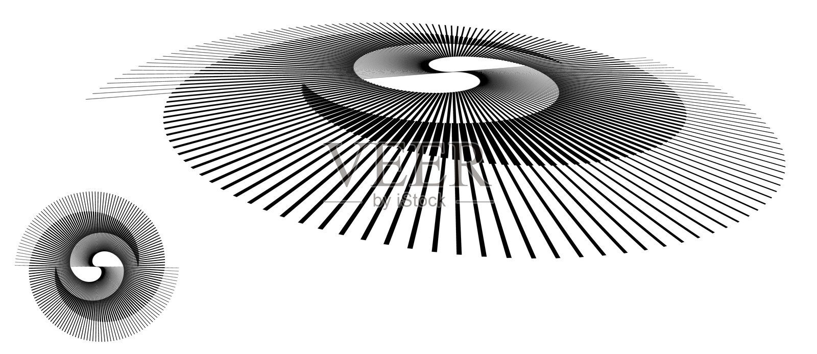 黑色线条的螺旋形动态抽象矢量背景或标志或图标。带有圆形线条的抽象背景。白色背景上的透视艺术插图。插画图片素材