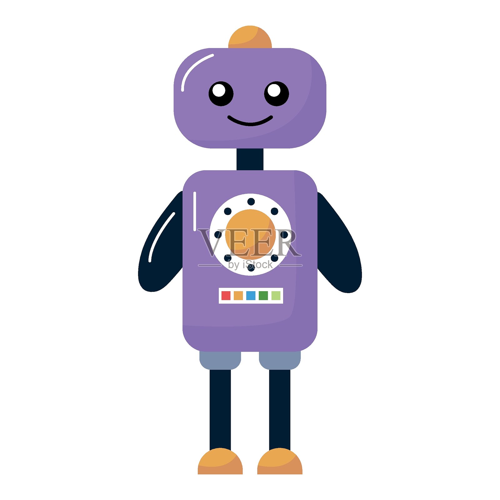 可爱的紫色机器人卡通插图，背景为白色。插画图片素材