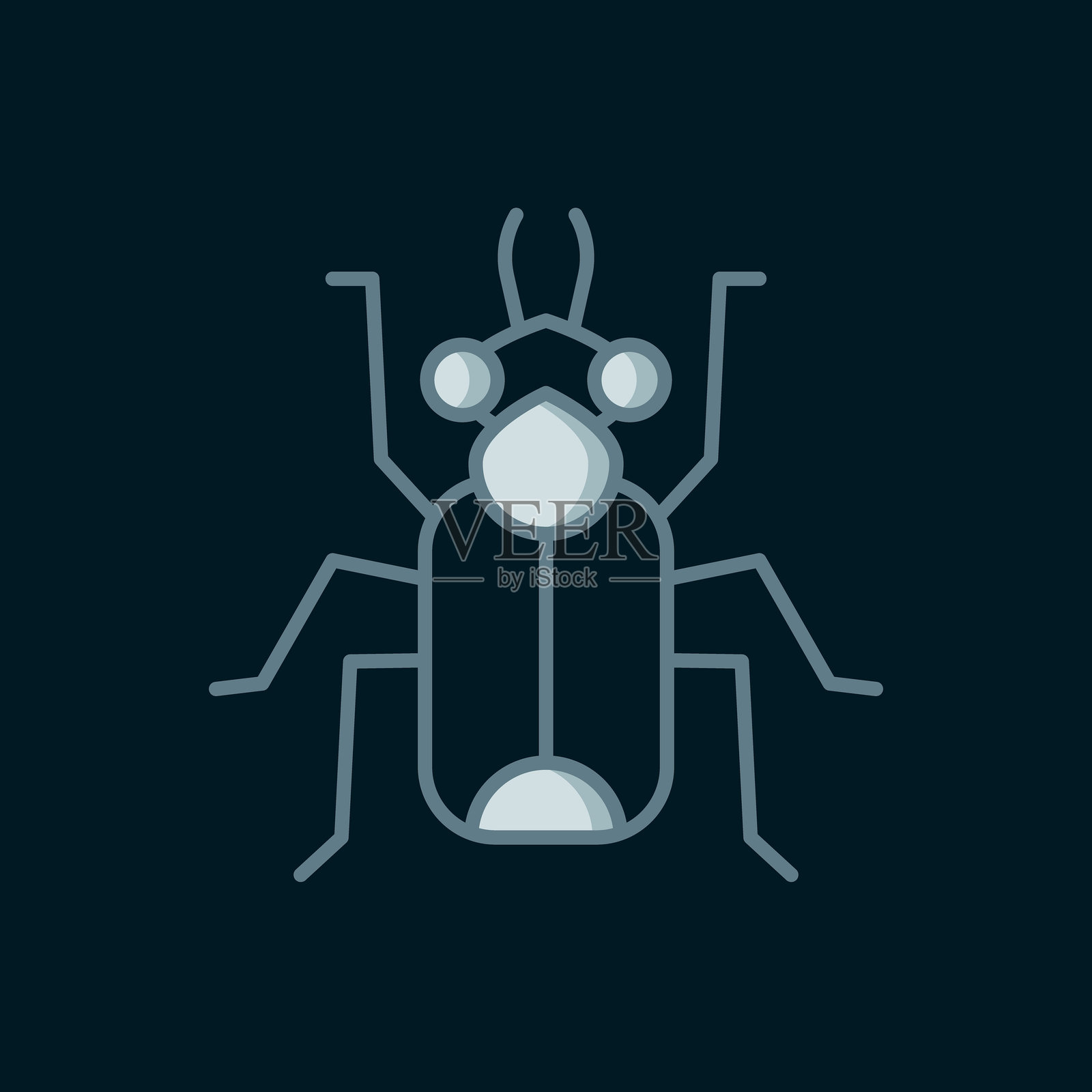 线虫甲虫图标，孤立在黑色背景上。扁平填充轮廓风格，带阴影。矢量图。插画图片素材