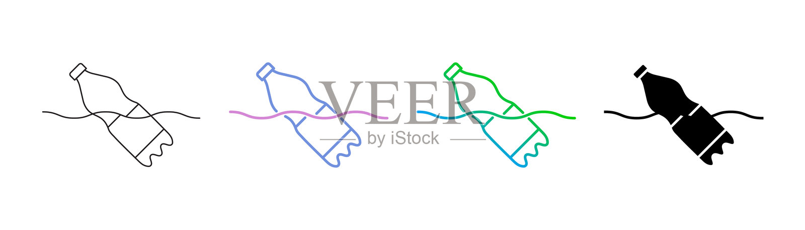塑料污染图标有四种风格：可编辑的线条、双色线条、渐变线条和实心线条。适用于网页设计、移动应用、用户界面、用户体验和图形用户界面设计。插画图片素材