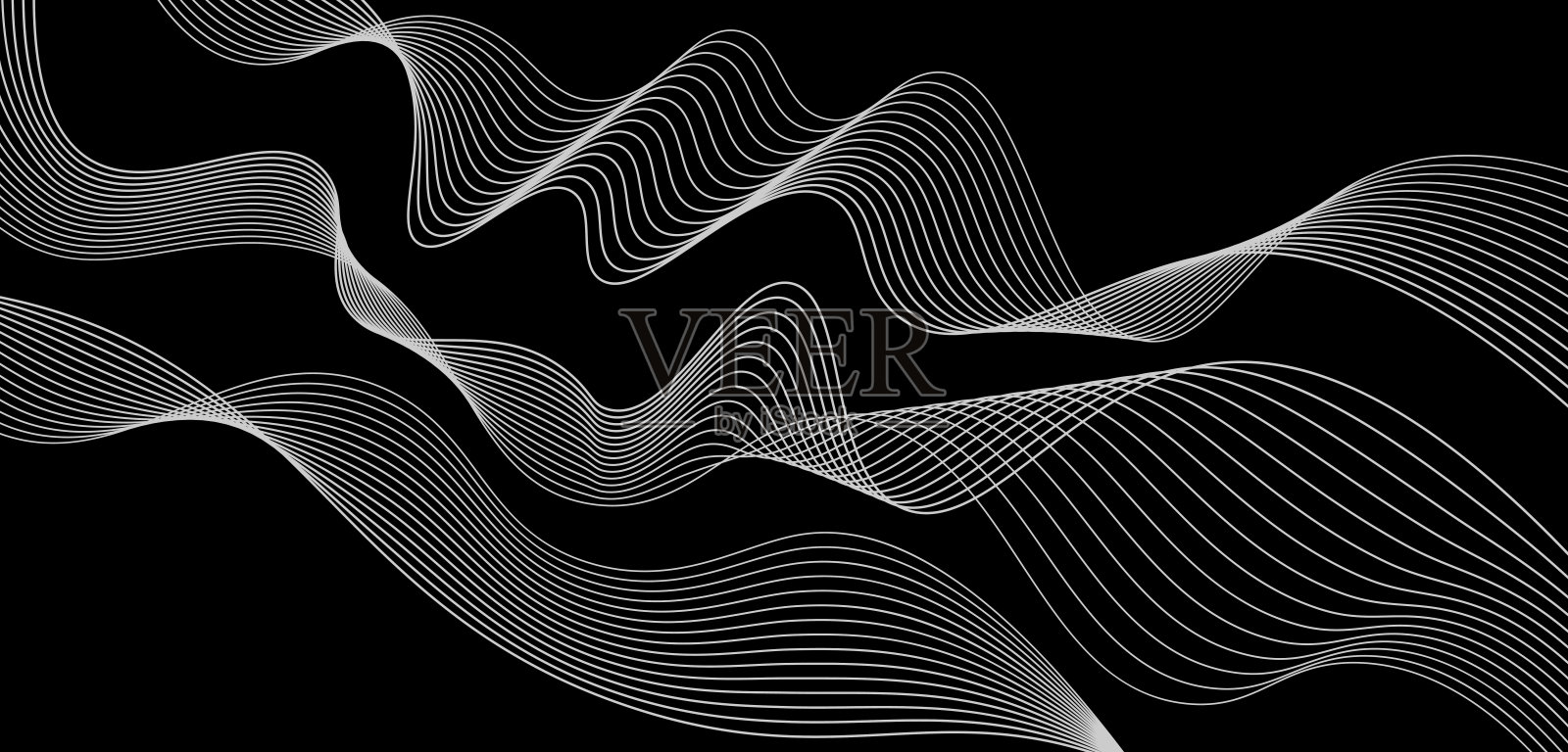 动态白色波浪线在深色背景上的抽象设计。现代波浪线。插画图片素材