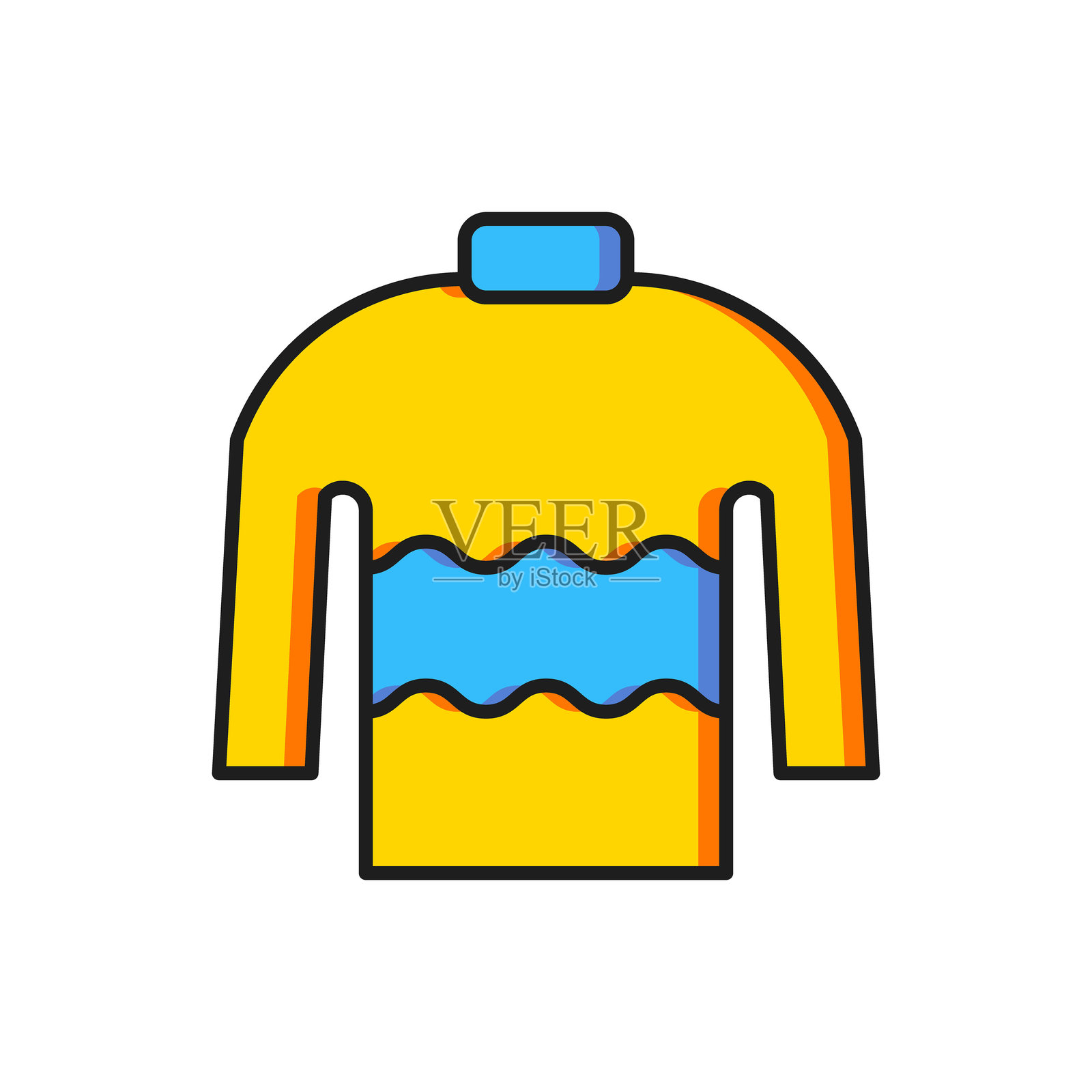 彩色毛衣图标，背景为白色。套头衫图标。扁平填充轮廓风格，带阴影。矢量图。插画图片素材