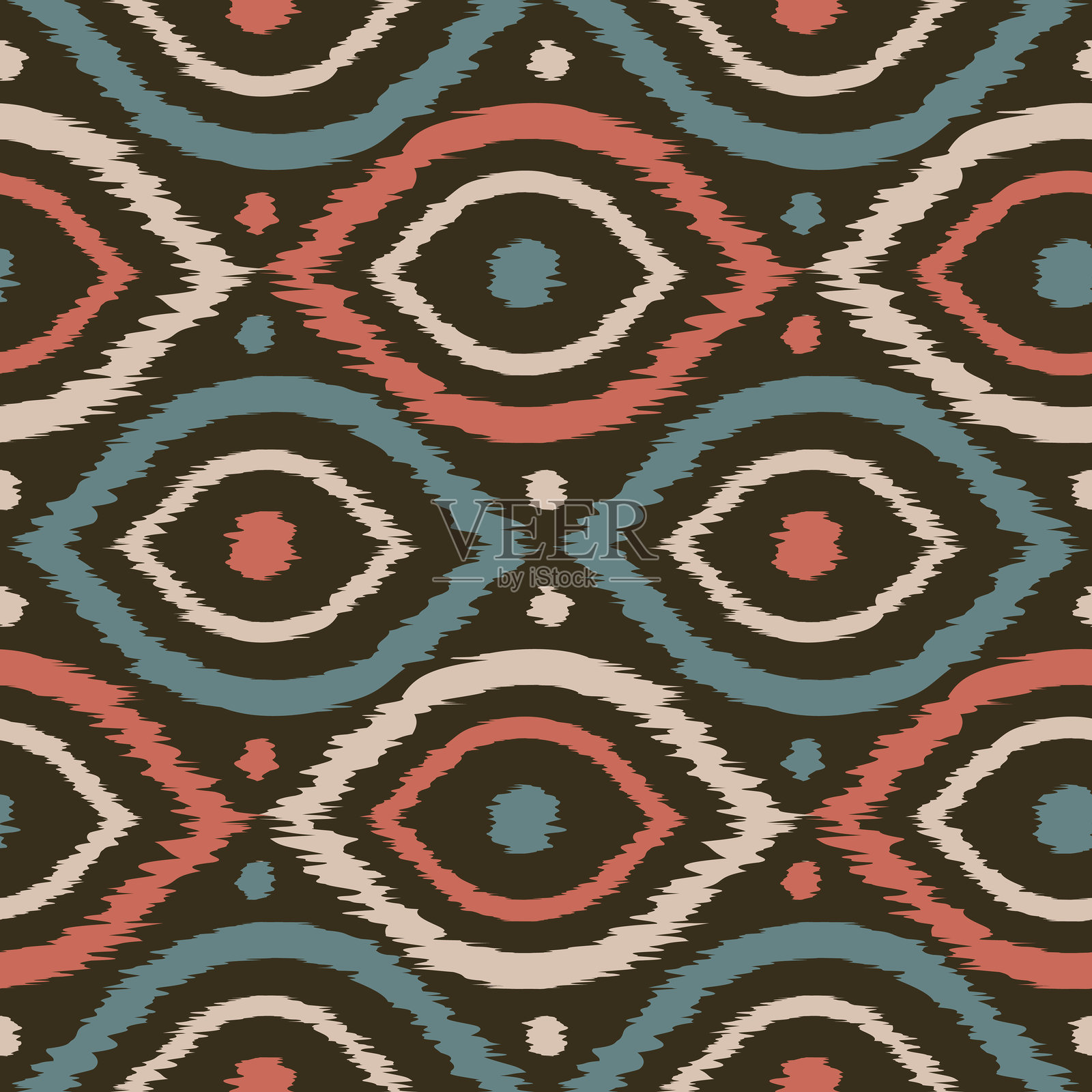 复古风格的无缝伊卡特欧几何图案。抽象眼睛的复古图案。插画图片素材