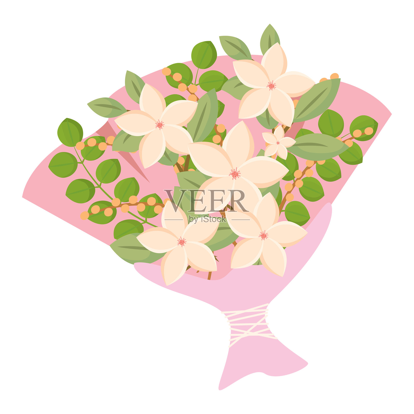 浪漫的花束，缠绕着丝带和各种花卉的矢量图插画图片素材