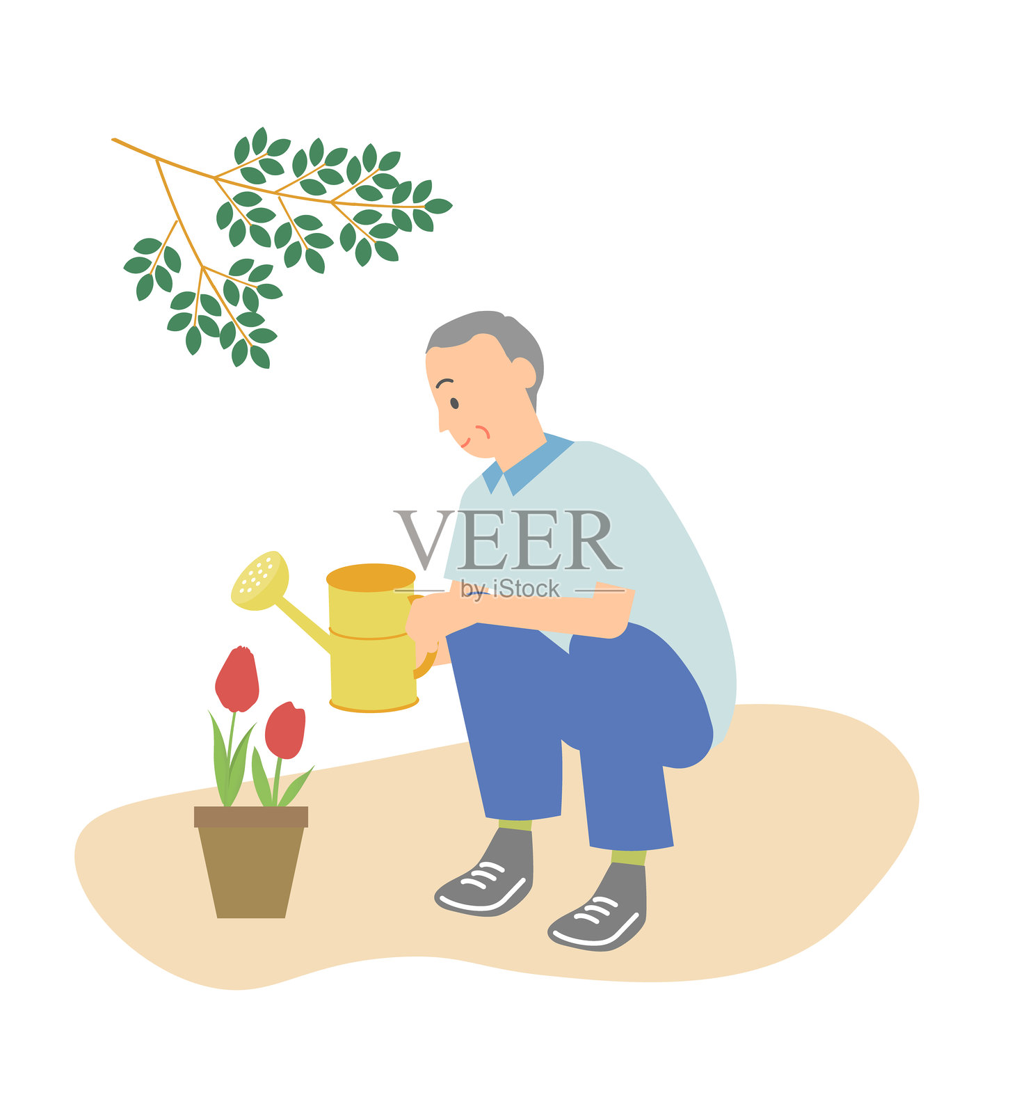 活跃的老年人插图，膝盖健康，享受日常生活 - 园艺插画图片素材