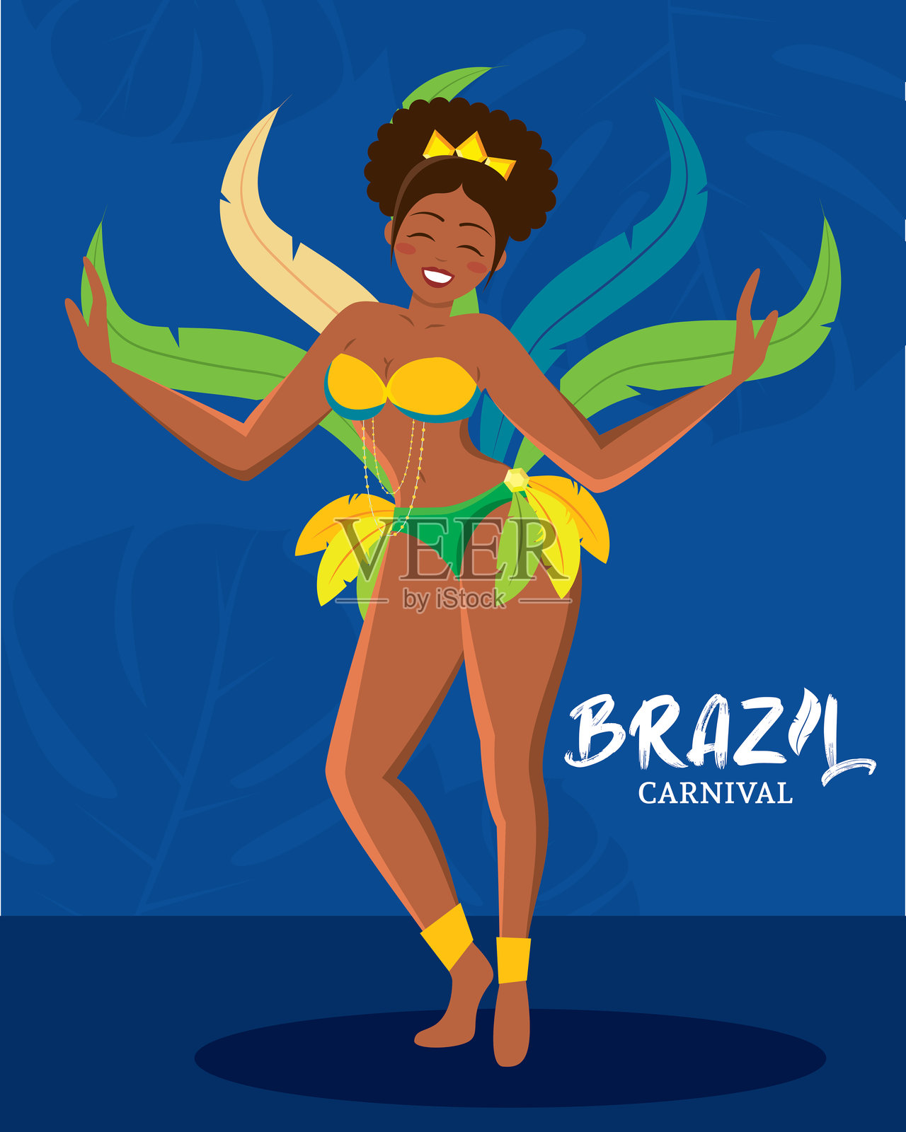 巴西桑巴舞者在狂欢节庆祝活动中表演 矢量图插画图片素材