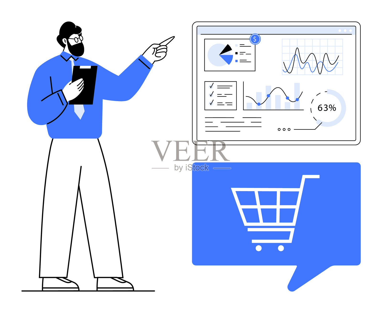 数据分析师展示在线购物趋势和绩效指标插画图片素材