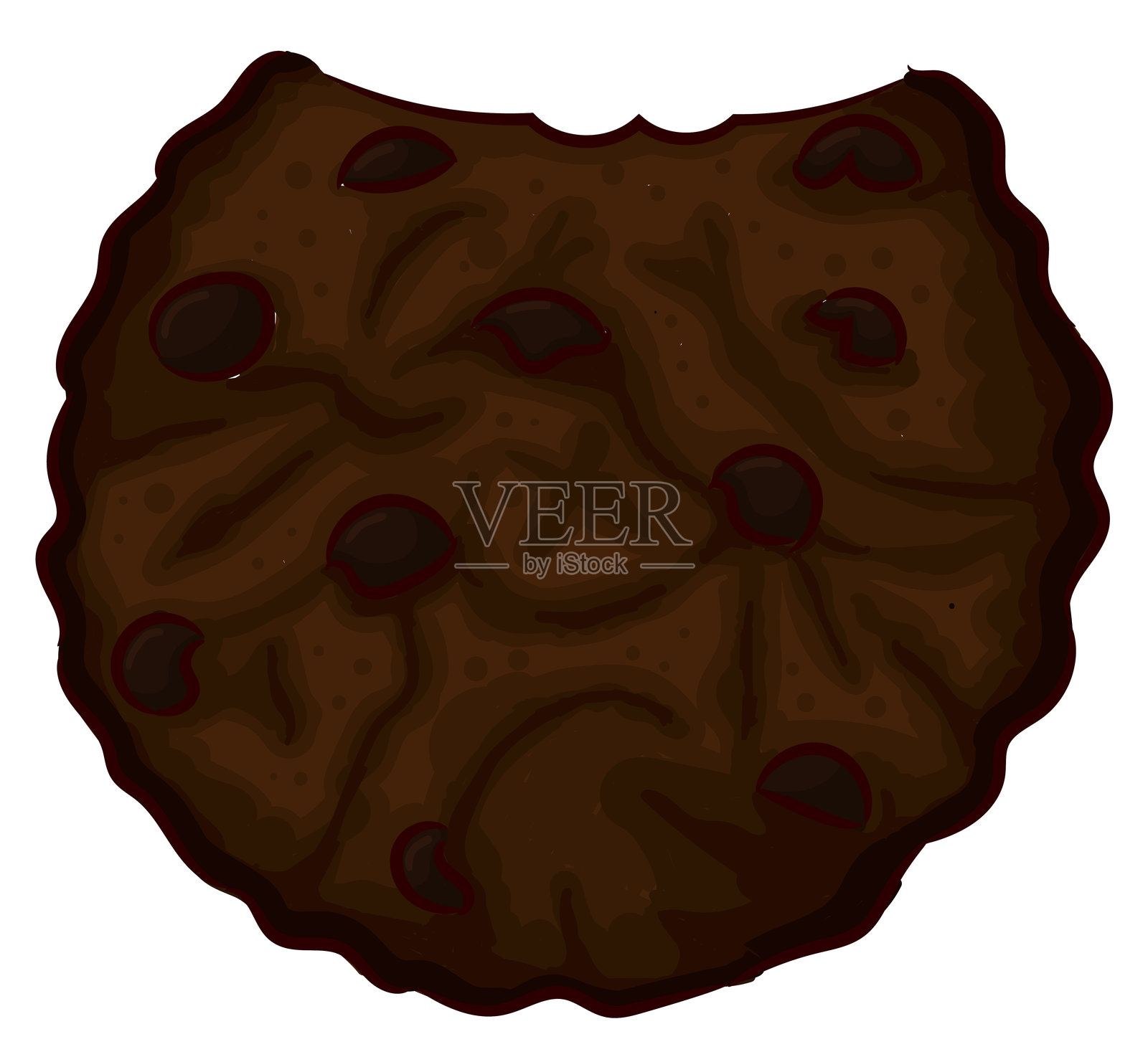 手绘巧克力咬过的饼干，上面撒有巧克力豆插画图片素材