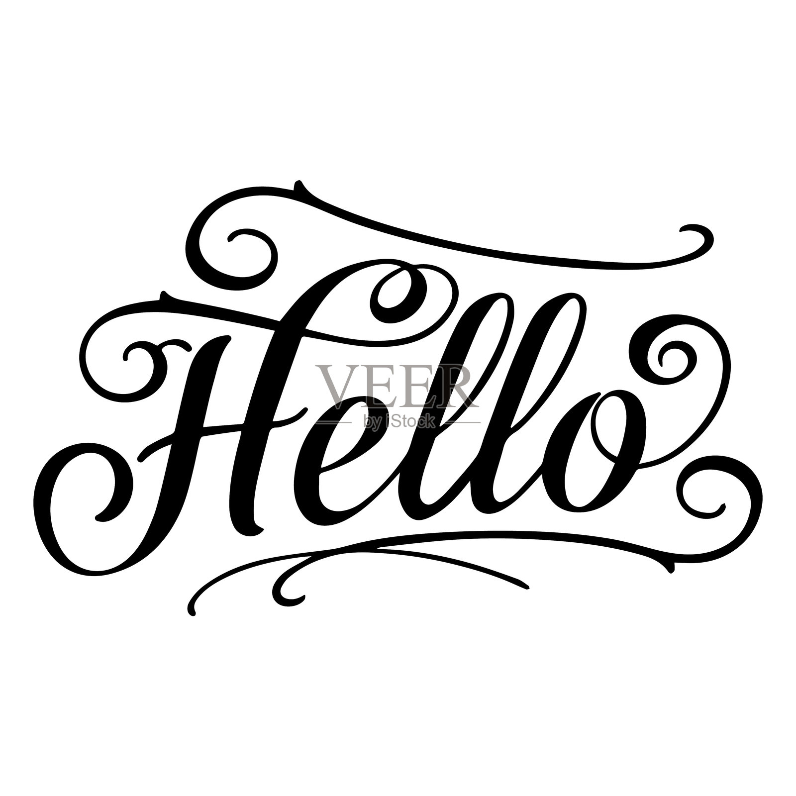 优雅的问候文字，配有华丽的书法涡旋和装饰插画图片素材