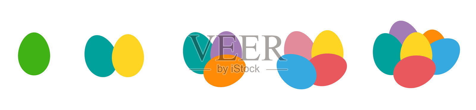 复活节彩蛋收藏。简单扁平图标的彩绘复活节彩蛋集合。扁平设计的装饰彩蛋矢量图标。插画图片素材