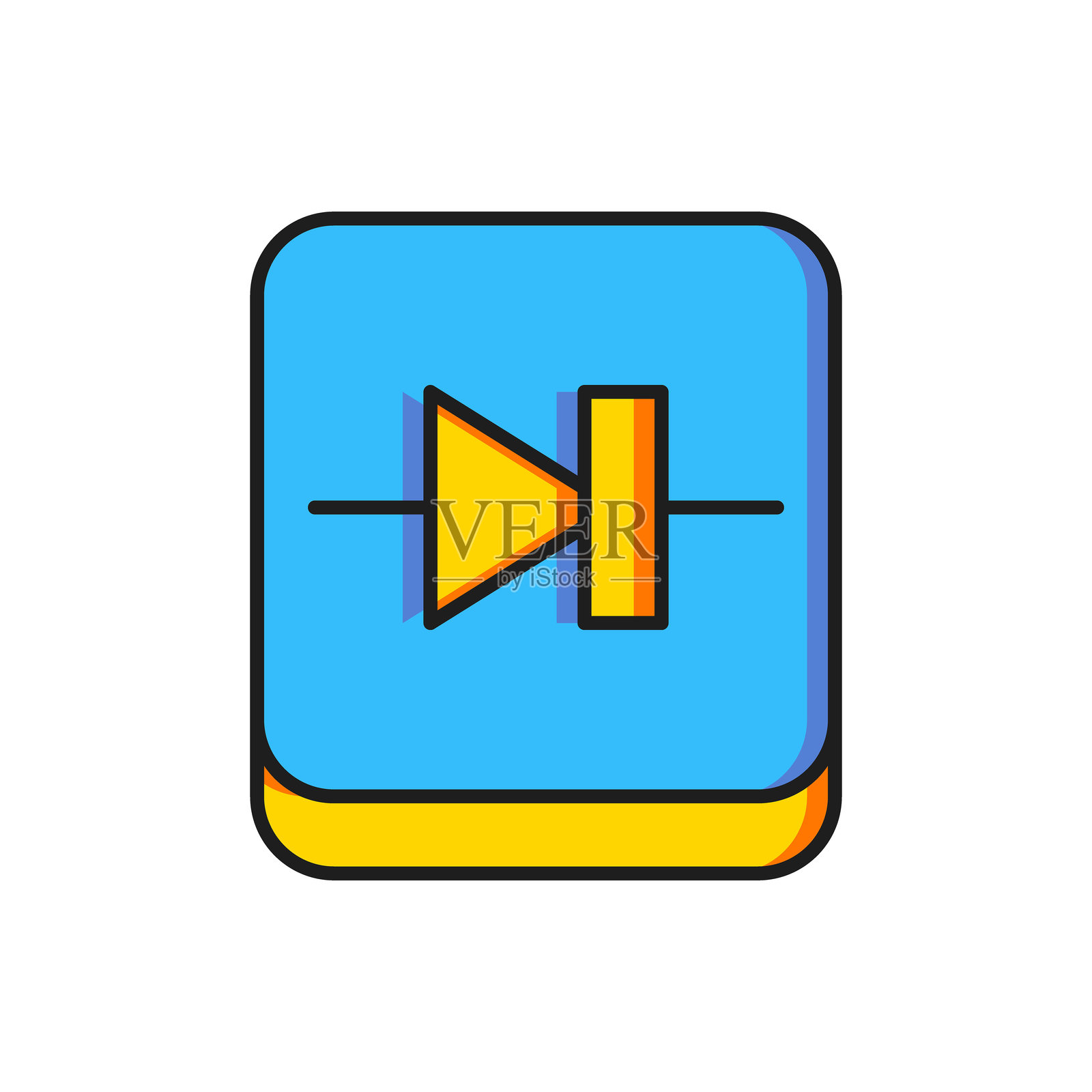 电子电路中的彩色二极管图标，背景为白色。扁平填充轮廓风格，带阴影。矢量图。插画图片素材